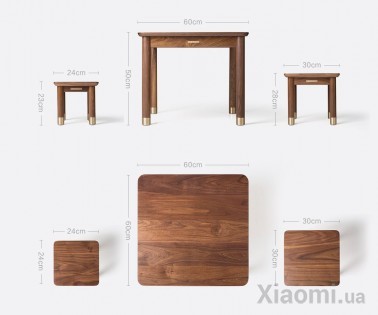 Набор мебели Xiaomi Tongshifu Small Walnut Wood Series Black Walnut (стол + 2 табурета)